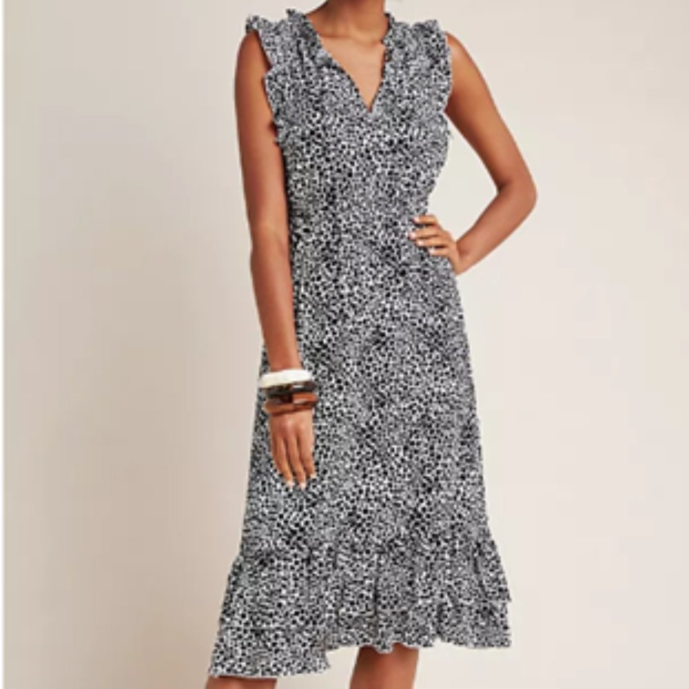 Maeve by Anthropologie Ruby Ruffled Dress in Black and White Size XSmall…